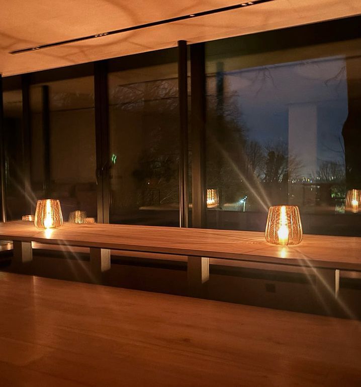 Wooden table with lanterns